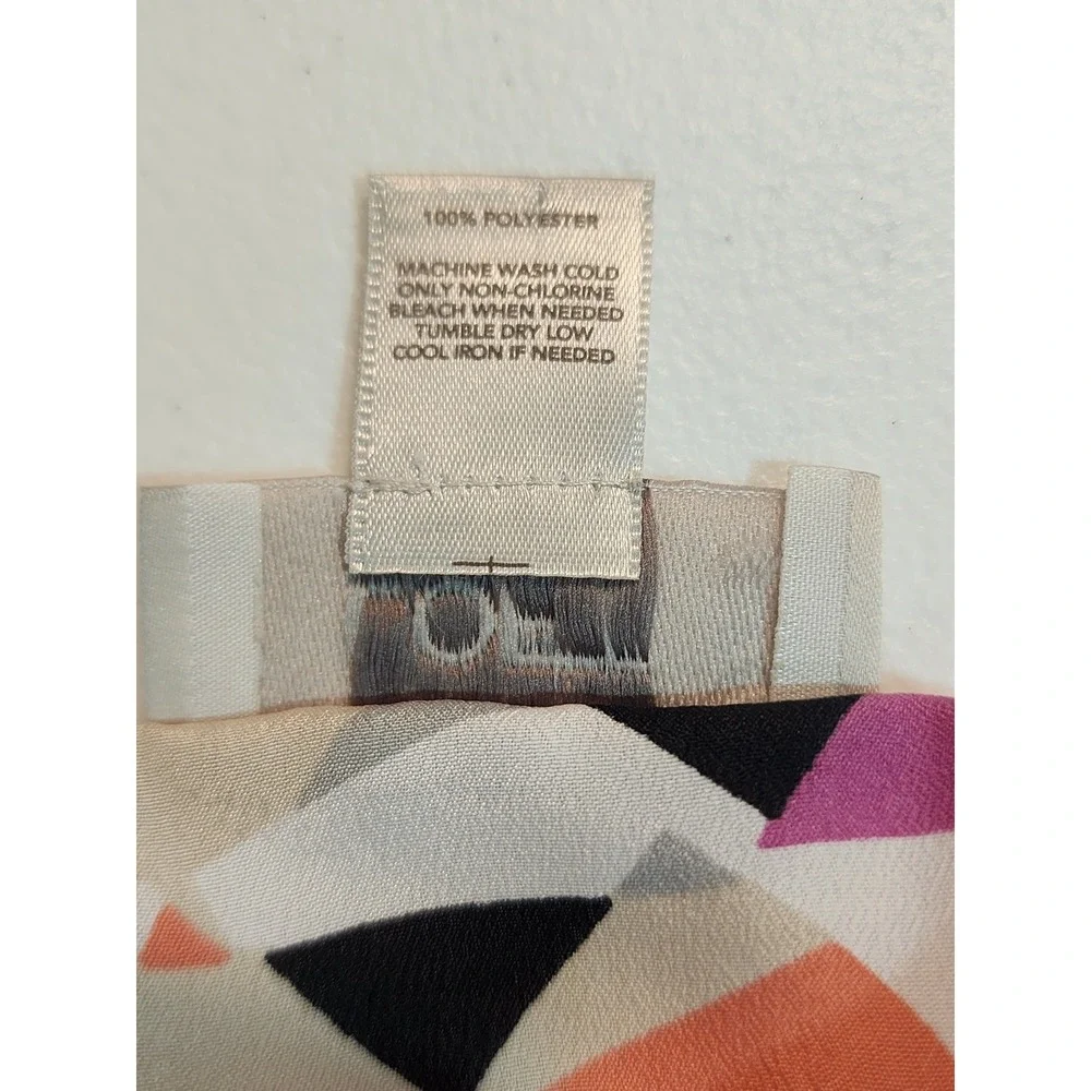 LOFT Geometric Triangle Print Puff Sleeve Blouse Orange Pink Black Large